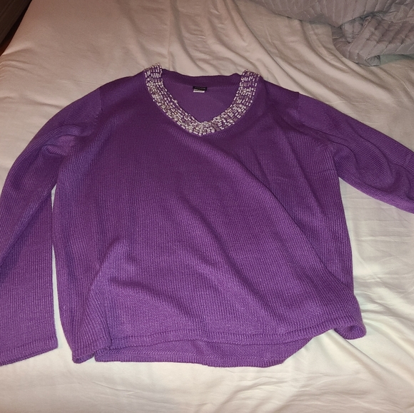 Haband Sweaters - Purple sweater with white beading